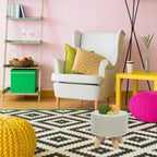 Adeco Ottomano Rotondo Moderno Poggiapiedi Domestico Sgabello/Pouf con Seduta in Tessuto Lino