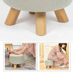 Adeco Ottomano Rotondo Moderno Poggiapiedi Domestico Sgabello/Pouf con Seduta in Tessuto Lino