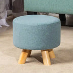 Adeco Ottomano Rotondo Moderno Poggiapiedi Domestico Sgabello/Pouf con Seduta in Tessuto Lino