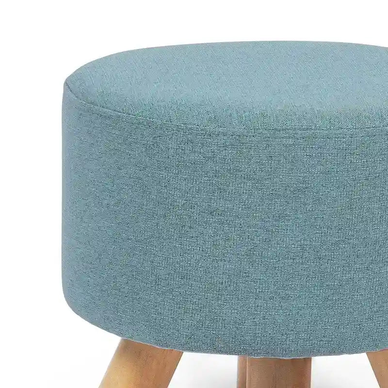 Adeco Ottomano Rotondo Moderno Poggiapiedi Domestico Sgabello/Pouf con Seduta in Tessuto Lino