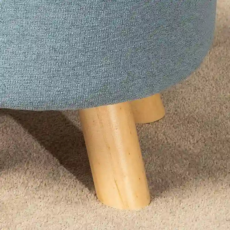 Adeco Ottomano Rotondo Moderno Poggiapiedi Domestico Sgabello/Pouf con Seduta in Tessuto Lino