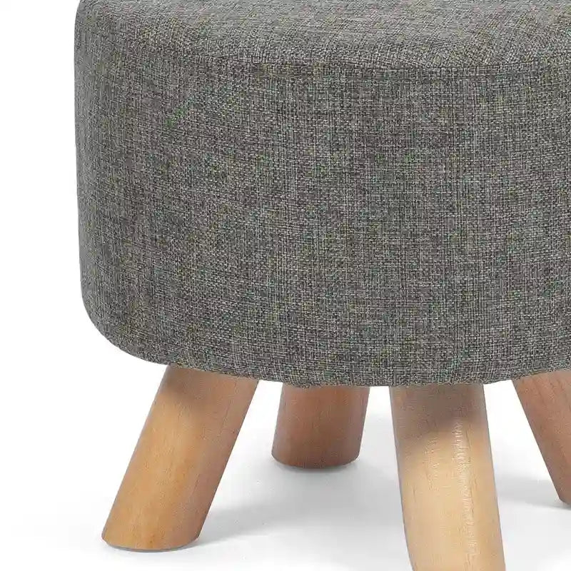 Adeco Ottomano Rotondo Moderno Poggiapiedi Domestico Sgabello/Pouf con Seduta in Tessuto Lino