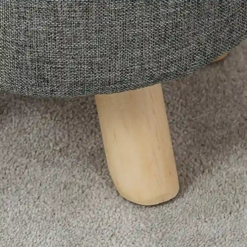 Adeco Ottomano Rotondo Moderno Poggiapiedi Domestico Sgabello/Pouf con Seduta in Tessuto Lino