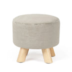 Adeco Ottomano Rotondo Moderno Poggiapiedi Domestico Sgabello/Pouf con Seduta in Tessuto Lino
