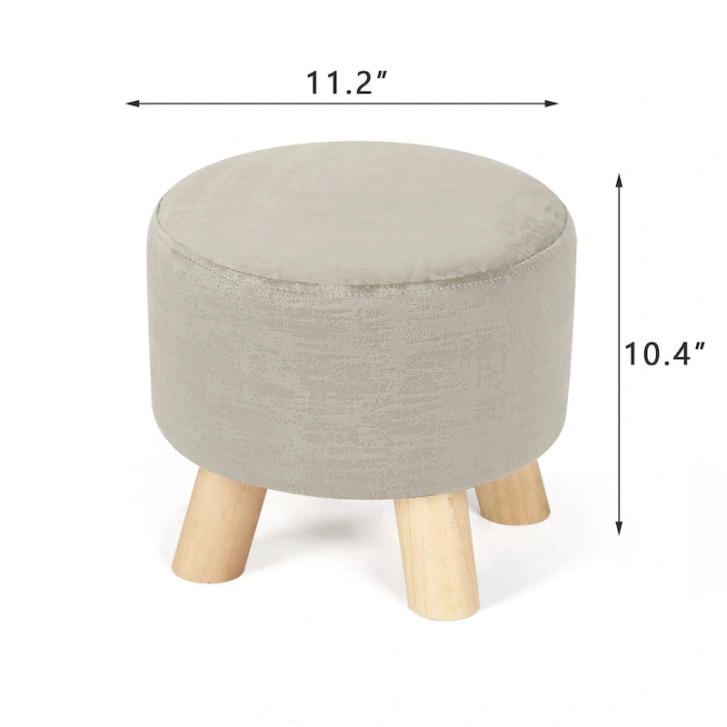 Adeco Ottomano Rotondo Moderno Poggiapiedi Domestico Sgabello/Pouf con Seduta in Tessuto Lino