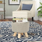 Adeco Ottomano Rotondo Moderno Poggiapiedi Domestico Sgabello/Pouf con Seduta in Tessuto Lino