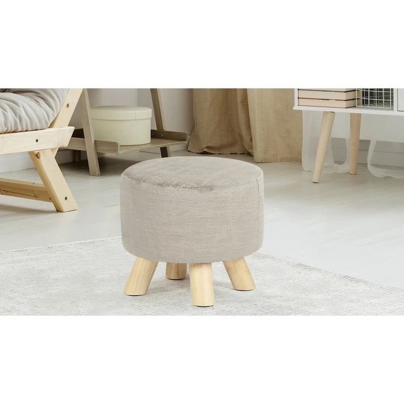 Adeco Ottomano Rotondo Moderno Poggiapiedi Domestico Sgabello/Pouf con Seduta in Tessuto Lino