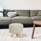 Adeco Ottomano Rotondo Moderno Poggiapiedi Domestico Sgabello/Pouf con Seduta in Tessuto Lino