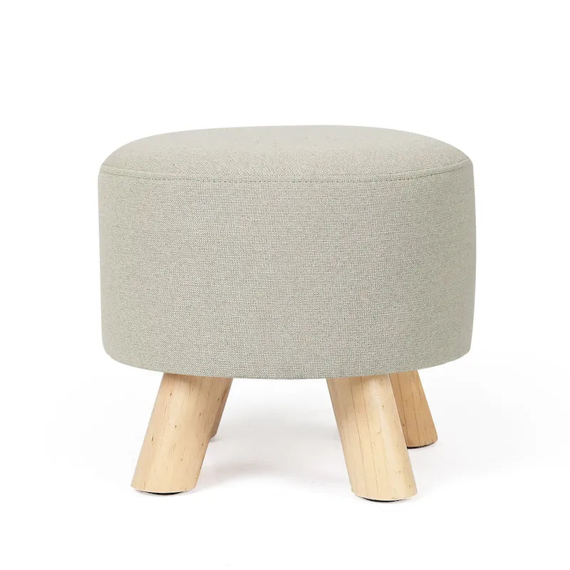 Adeco Ottomano Rotondo Moderno Poggiapiedi Domestico Sgabello/Pouf con Seduta in Tessuto Lino