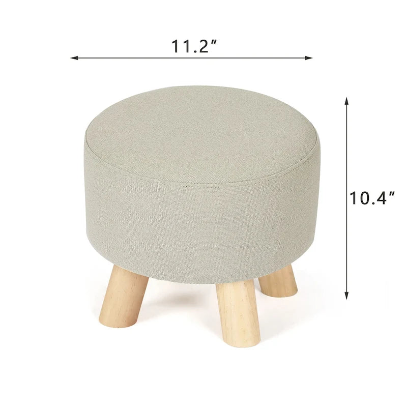 Adeco Ottomano Rotondo Moderno Poggiapiedi Domestico Sgabello/Pouf con Seduta in Tessuto Lino