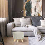 Adeco Ottomano Rotondo Moderno Poggiapiedi Domestico Sgabello/Pouf con Seduta in Tessuto Lino