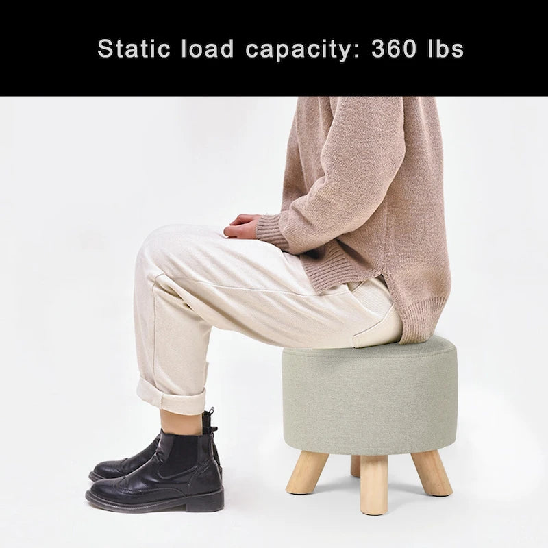Adeco Ottomano Rotondo Moderno Poggiapiedi Domestico Sgabello/Pouf con Seduta in Tessuto Lino