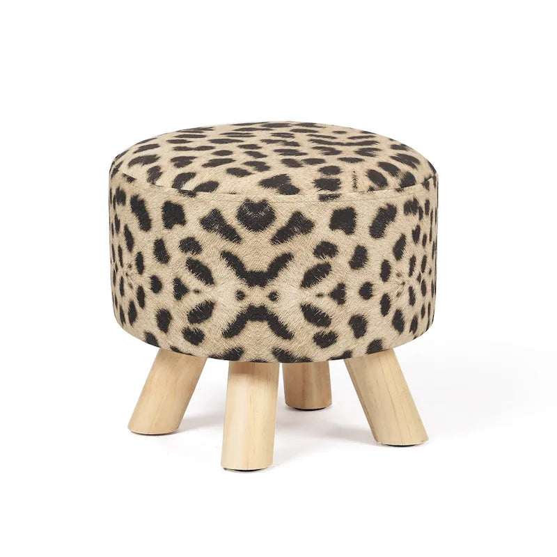 Adeco Ottomano Rotondo Moderno Poggiapiedi Domestico Sgabello/Pouf con Seduta in Tessuto Lino