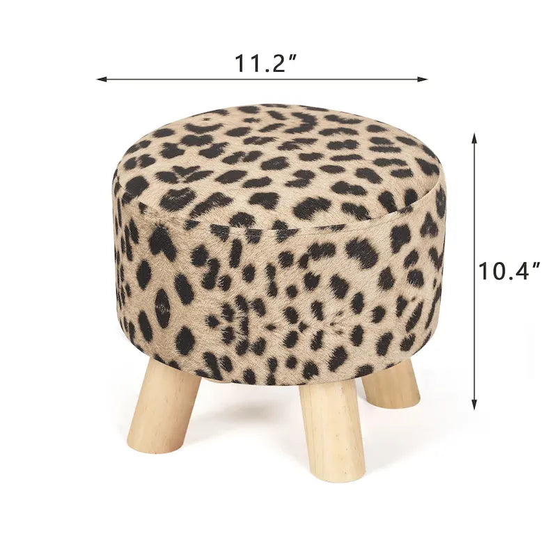 Adeco Ottomano Rotondo Moderno Poggiapiedi Domestico Sgabello/Pouf con Seduta in Tessuto Lino