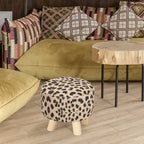 Adeco Ottomano Rotondo Moderno Poggiapiedi Domestico Sgabello/Pouf con Seduta in Tessuto Lino