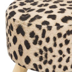 Adeco Ottomano Rotondo Moderno Poggiapiedi Domestico Sgabello/Pouf con Seduta in Tessuto Lino