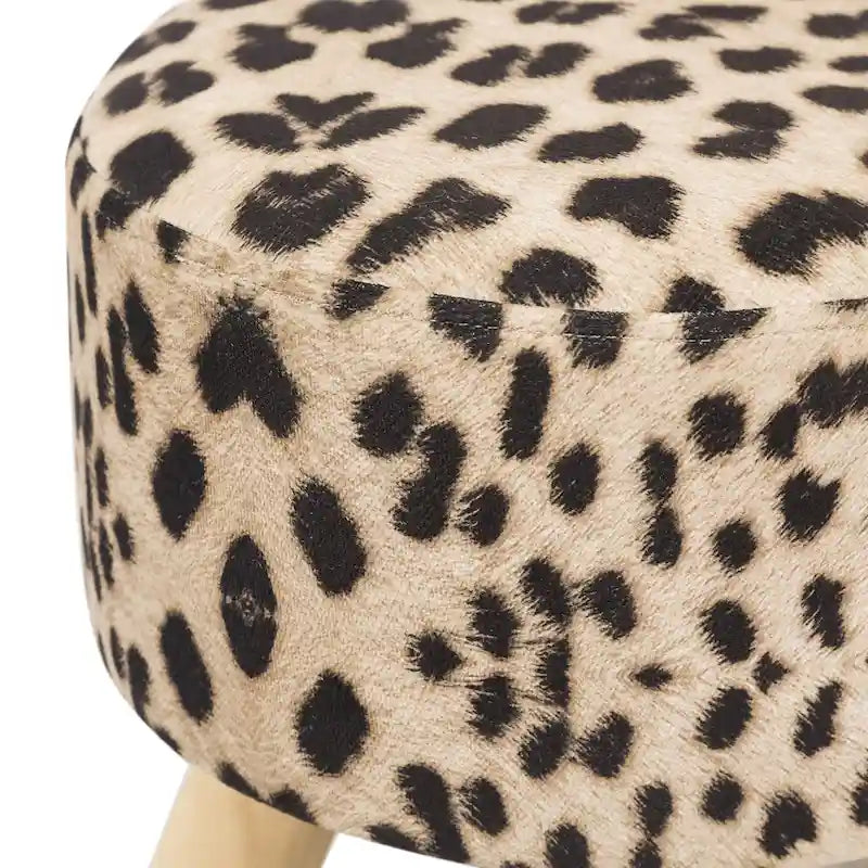 Adeco Ottomano Rotondo Moderno Poggiapiedi Domestico Sgabello/Pouf con Seduta in Tessuto Lino