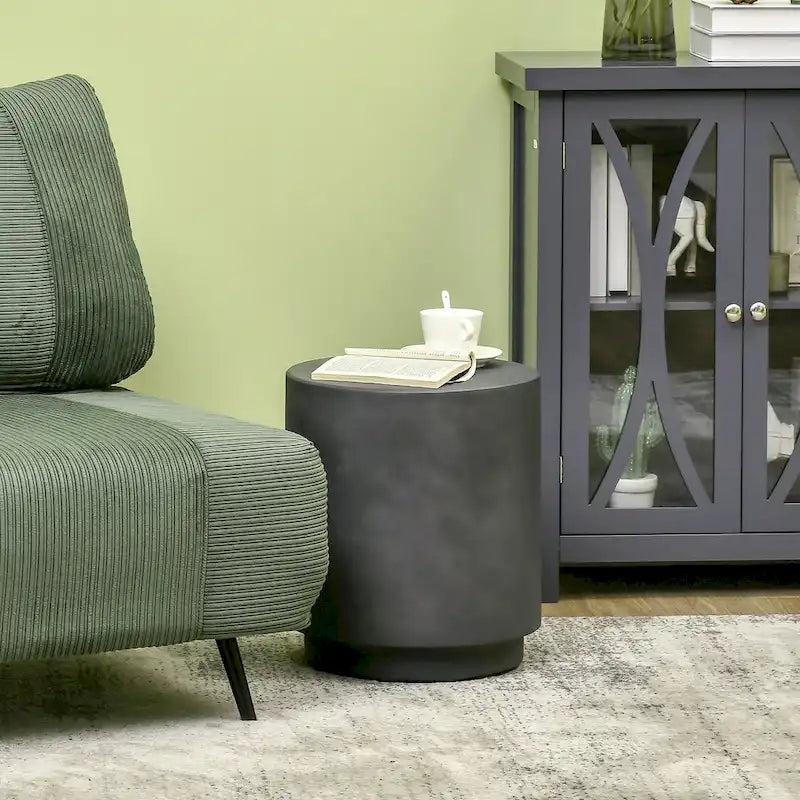 HOMCOM Lightweight Accent Table with Concrete Finish, Round Side Table with 4 Adjustable Feet for Indoor, Outdoor