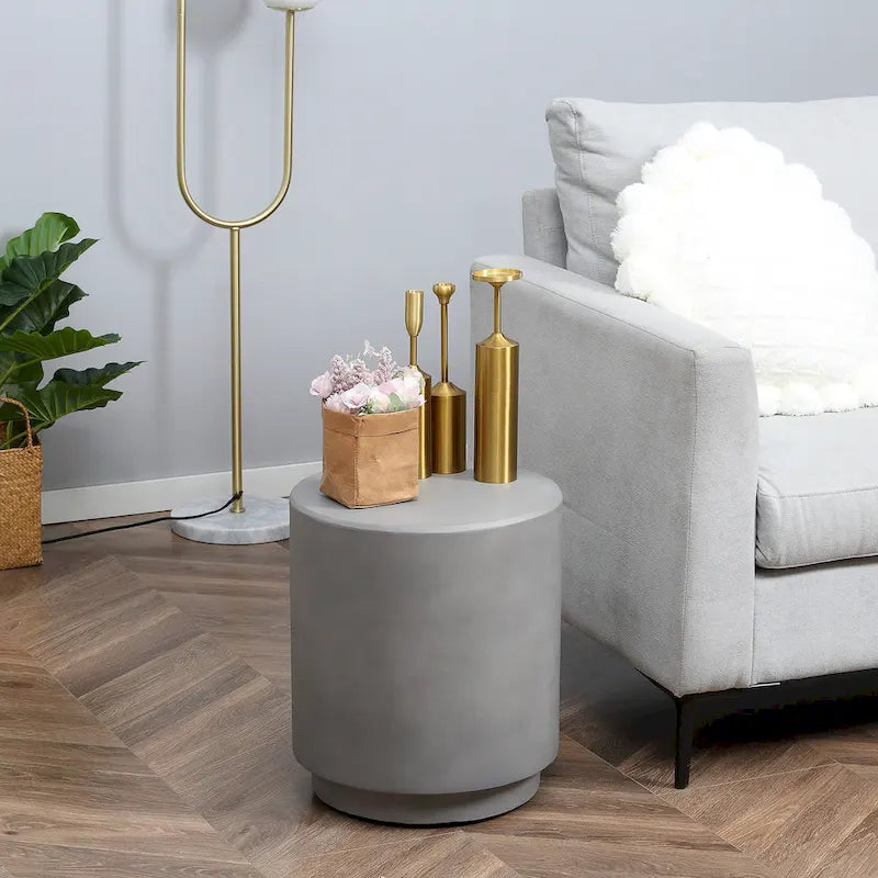 Tavolino rotondo grigio chiaro/antracite con finitura in cemento, 4 piedini regolabili, per interni ed esterni, per 1 persona