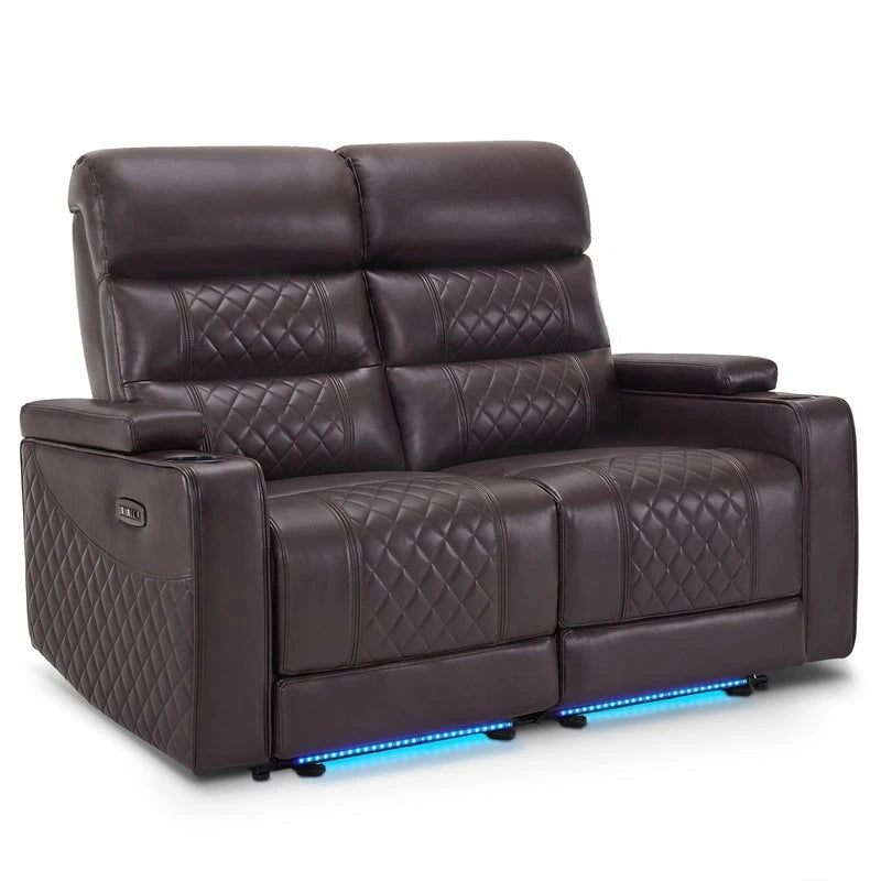 Divano a due posti reclinabile MCombo con poggiatesta regolabili, poltrone da cinema con braccioli contenitore, similpelle HTS470