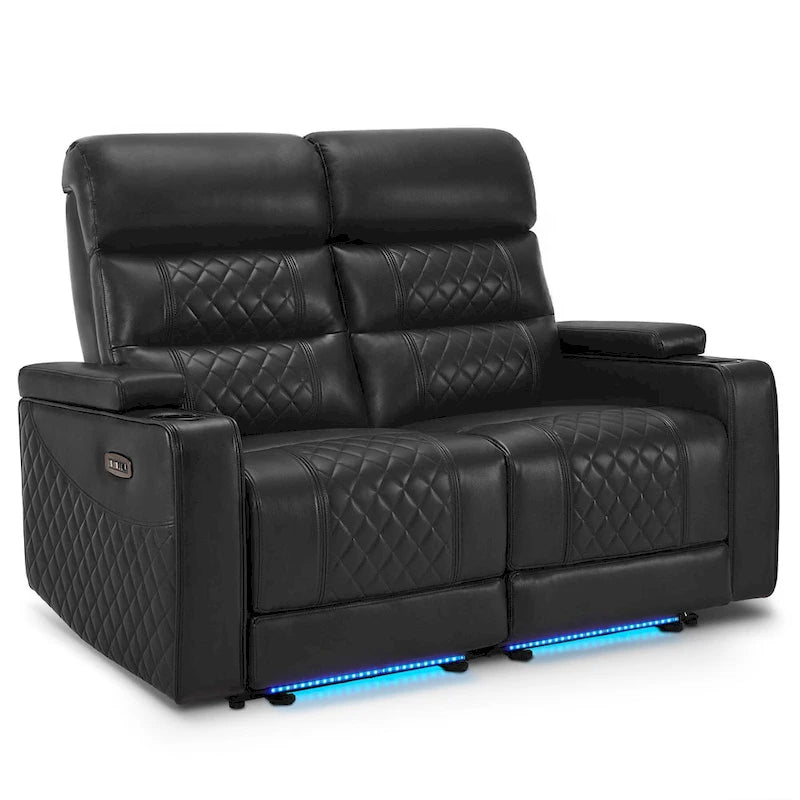 Divano a due posti reclinabile MCombo con poggiatesta regolabili, poltrone da cinema con braccioli contenitore, similpelle HTS470