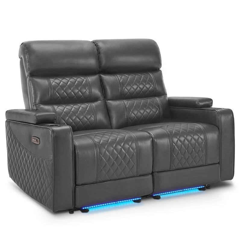 Divano a due posti reclinabile MCombo con poggiatesta regolabili, poltrone da cinema con braccioli contenitore, similpelle HTS470