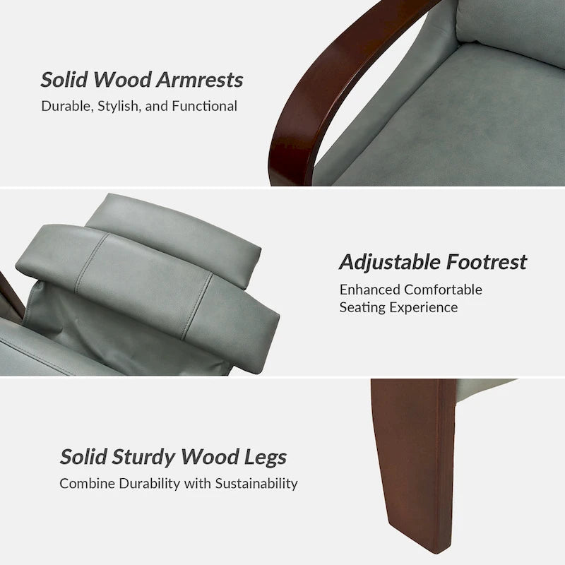 Poltrona reclinabile manuale Alex Mid-century Modern Cigar in vera pelle con braccioli ricurvi in legno