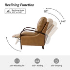 Poltrona reclinabile manuale Alex Mid-century Modern Cigar in vera pelle con braccioli ricurvi in legno