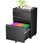 Schedario in metallo a 3 cassetti con serratura – Nero/Arancione/Blu/Bianco/Rosa/Grigio, con ruote o verticale, 1 persona