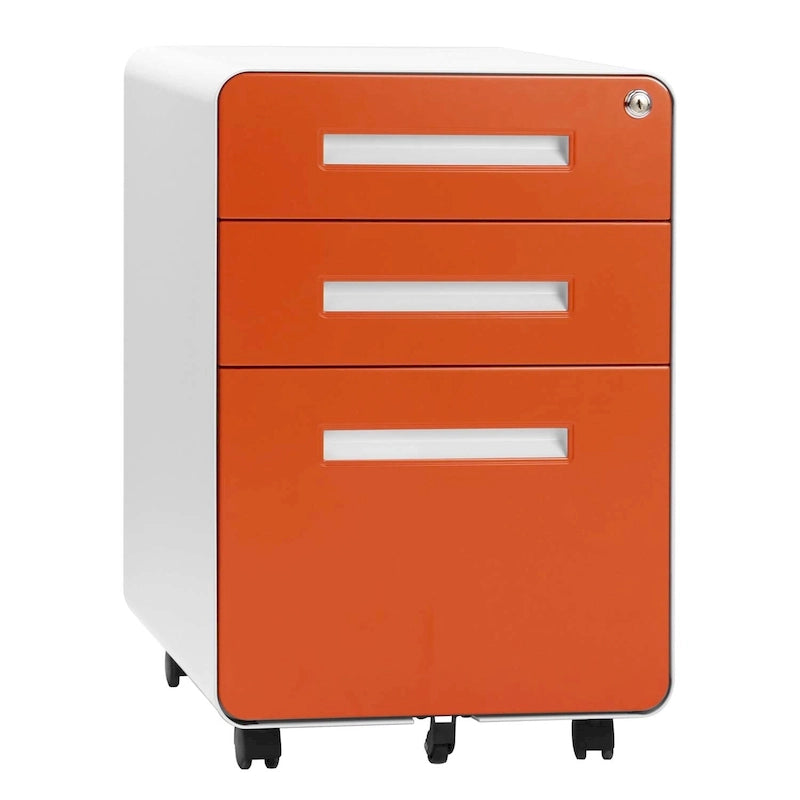 Schedario in metallo a 3 cassetti con serratura – Nero/Arancione/Blu/Bianco/Rosa/Grigio, con ruote o verticale, 1 persona