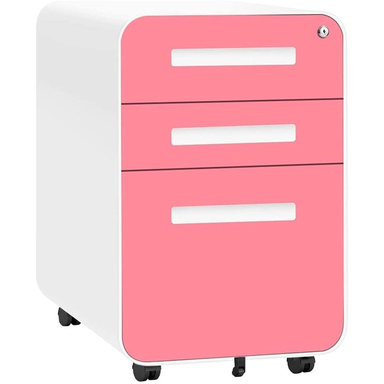 Schedario in metallo a 3 cassetti con serratura – Nero/Arancione/Blu/Bianco/Rosa/Grigio, con ruote o verticale, 1 persona