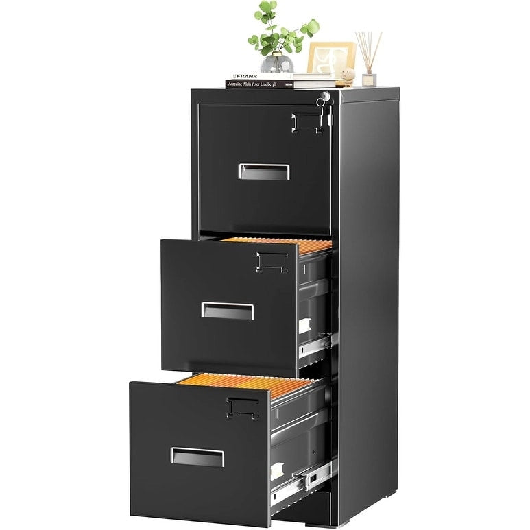 Schedario in metallo a 3 cassetti con serratura – Nero/Arancione/Blu/Bianco/Rosa/Grigio, con ruote o verticale, 1 persona