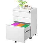 Schedario in metallo a 3 cassetti con serratura – Nero/Arancione/Blu/Bianco/Rosa/Grigio, con ruote o verticale, 1 persona