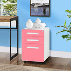 Schedario in metallo a 3 cassetti con serratura – Nero/Arancione/Blu/Bianco/Rosa/Grigio, con ruote o verticale, 1 persona
