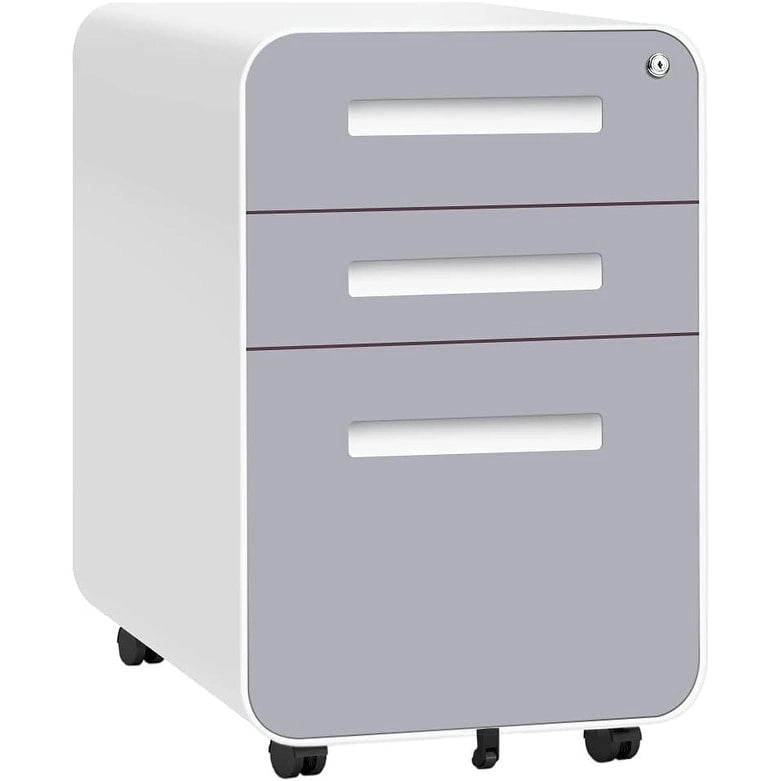 Schedario in metallo a 3 cassetti con serratura – Nero/Arancione/Blu/Bianco/Rosa/Grigio, con ruote o verticale, 1 persona