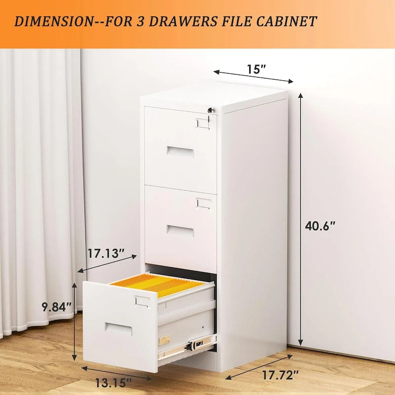 Schedario in metallo a 3 cassetti con serratura – Nero/Arancione/Blu/Bianco/Rosa/Grigio, con ruote o verticale, 1 persona