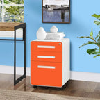 Schedario in metallo a 3 cassetti con serratura – Nero/Arancione/Blu/Bianco/Rosa/Grigio, con ruote o verticale, 1 persona