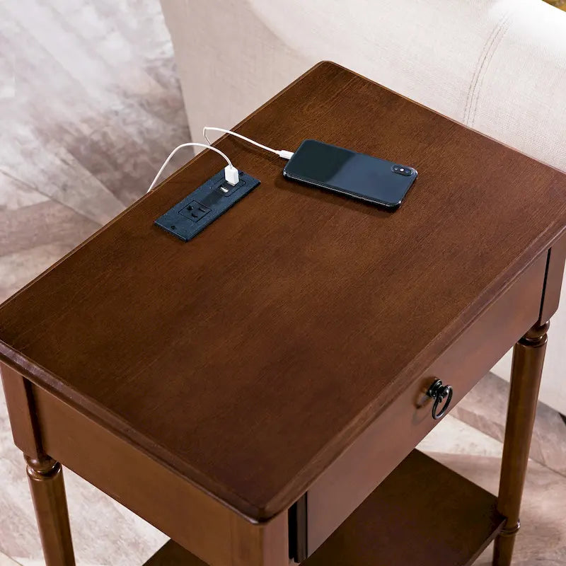 Comodino Nero/Bianco/Marrone/Grigio/Blu scuro con cassetto e porte di ricarica