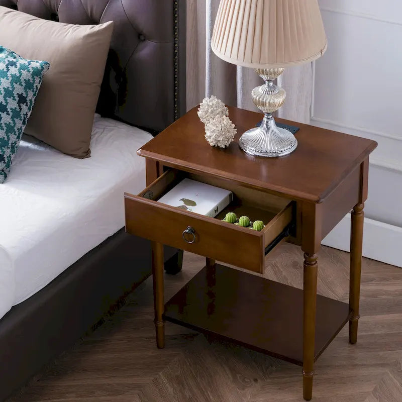 Comodino Nero/Bianco/Marrone/Grigio/Blu scuro con cassetto e porte di ricarica