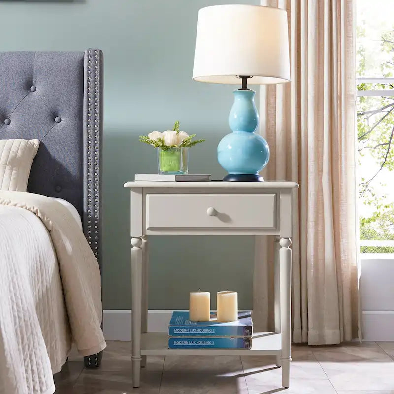 Comodino Nero/Bianco/Marrone/Grigio/Blu scuro con cassetto e porte di ricarica