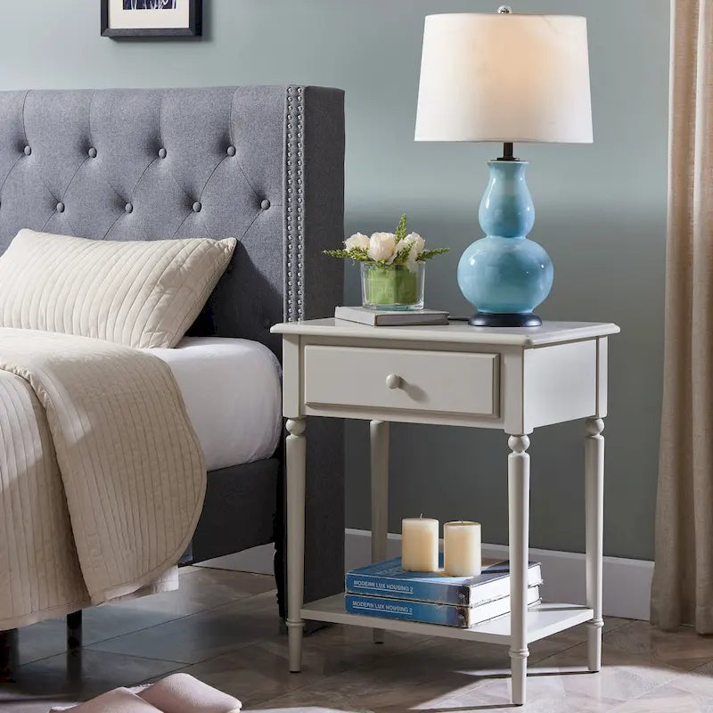 Comodino Nero/Bianco/Marrone/Grigio/Blu scuro con cassetto e porte di ricarica