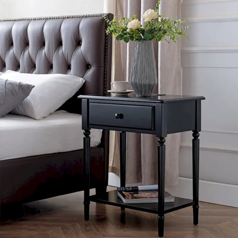 Comodino Nero/Bianco/Marrone/Grigio/Blu scuro con cassetto e porte di ricarica