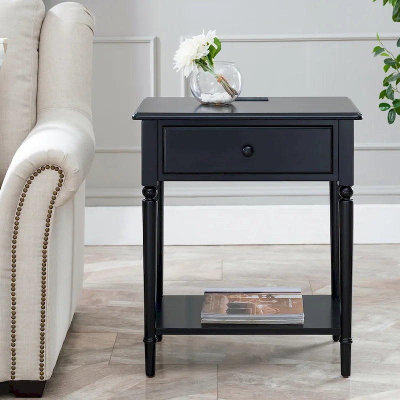 Comodino Nero/Bianco/Marrone/Grigio/Blu scuro con cassetto e porte di ricarica