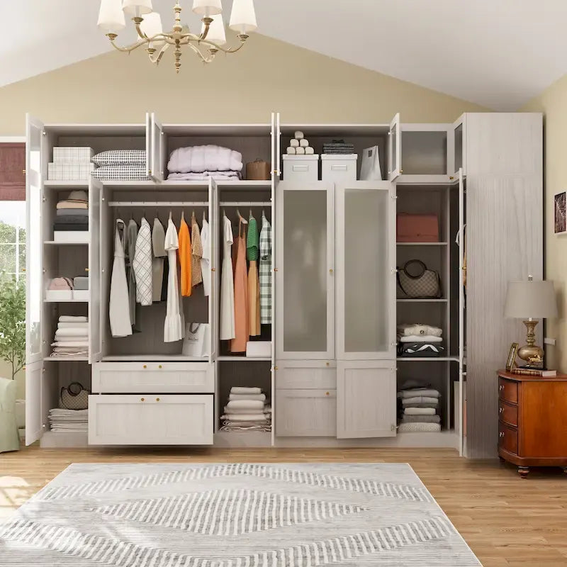Combinazione Elegante Guardaroba Grigio Chiaro Configurazione Modulare Armadio