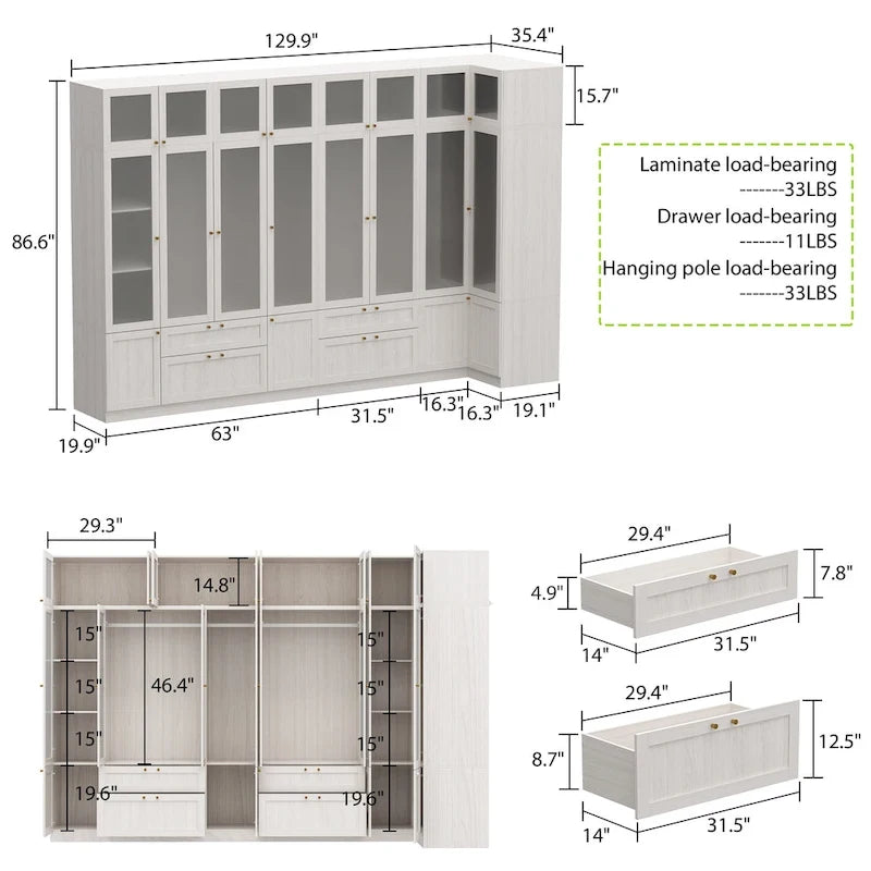 Combinazione Elegante Guardaroba Grigio Chiaro Configurazione Modulare Armadio
