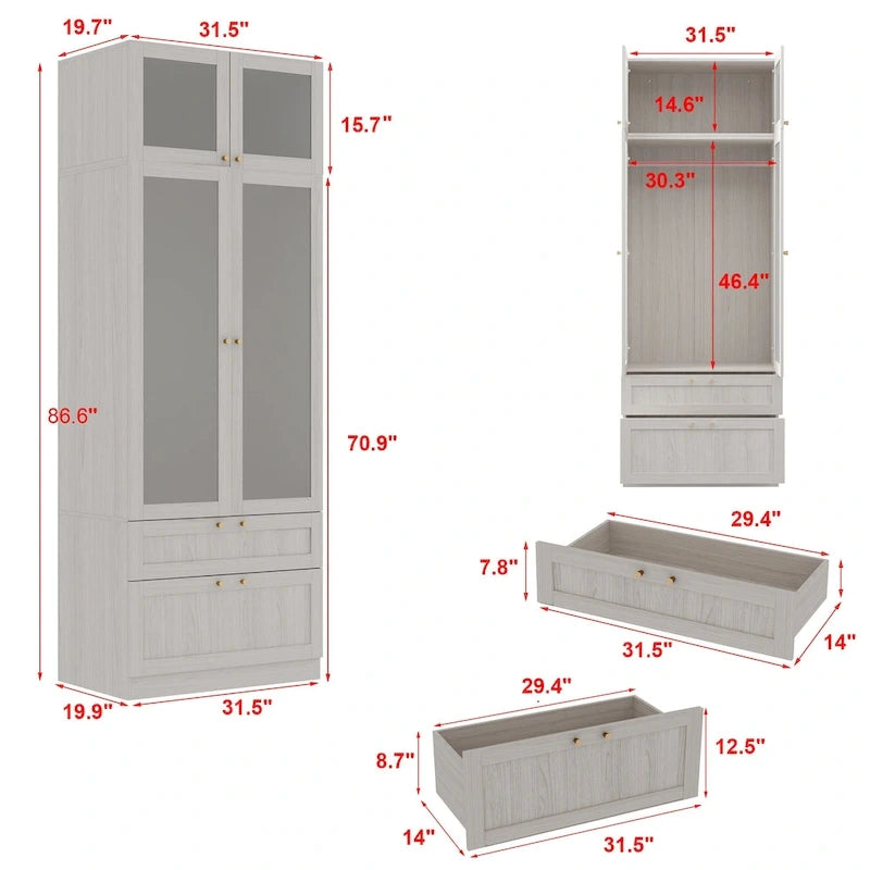 Combinazione Elegante Guardaroba Grigio Chiaro Configurazione Modulare Armadio