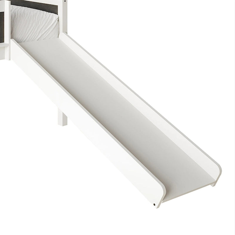 Letto a soppalco basso classico singolo CraftPorch con lavagna, scivolo e scaletta