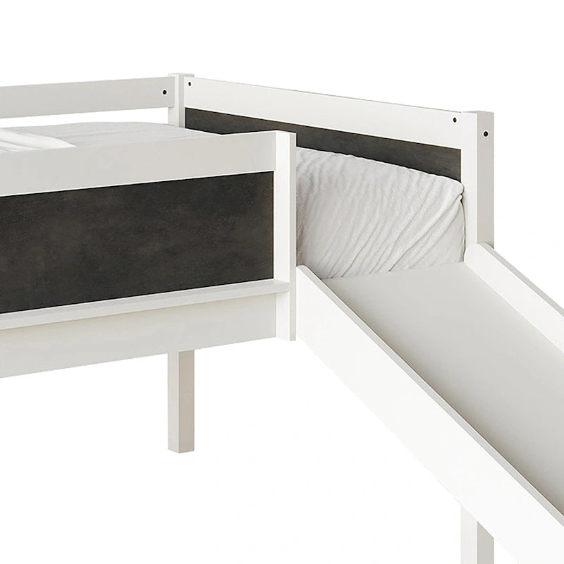 Letto a soppalco basso classico singolo CraftPorch con lavagna, scivolo e scaletta