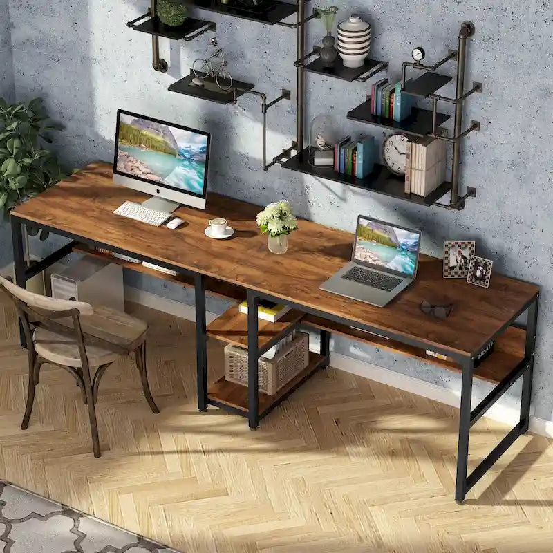 Scrivania a 2 posti con libreria, stile industriale, colori multipli