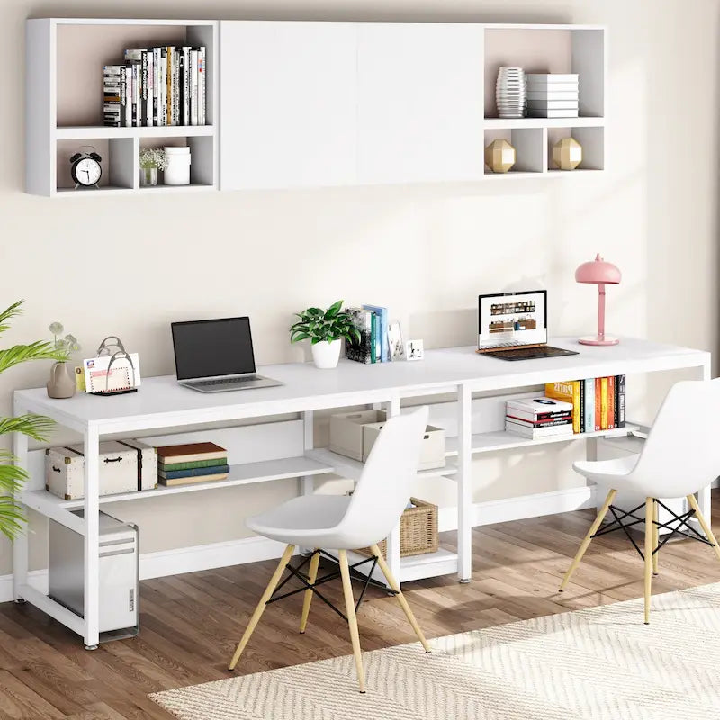 Scrivania a 2 posti con libreria, stile industriale, colori multipli